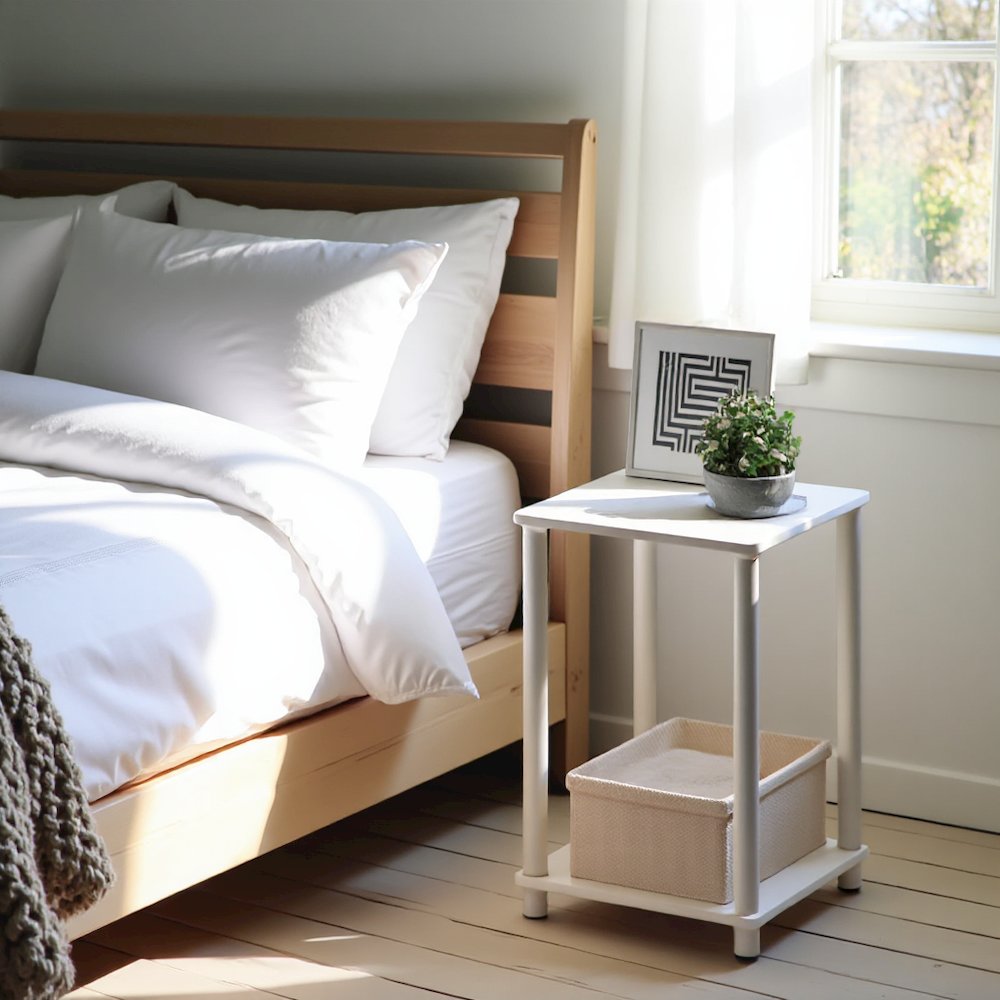 White Wooden End Tables Set of 2 with Storage Shelves for Living Room. Picture 6