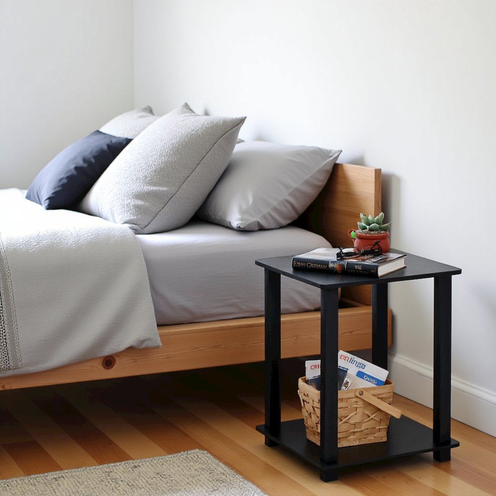 Black Wooden End Tables Set of 2 with Two-Tier Storage for Living Room. Picture 2