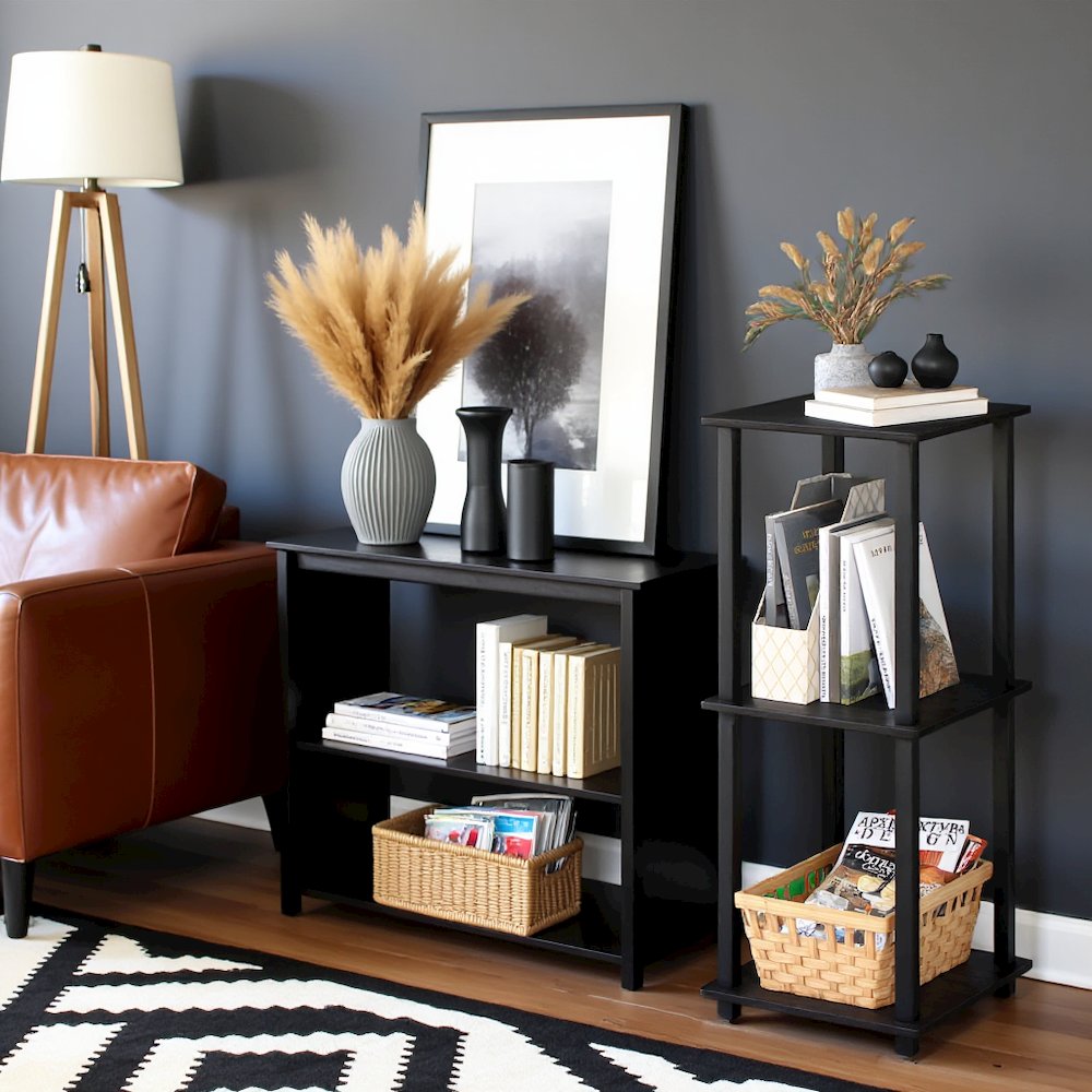 Black Wooden End Tables Set of 2 with Two-Tier Storage for Living Room. Picture 3