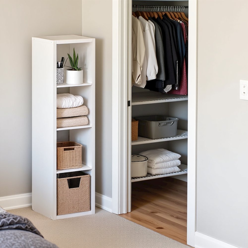 White Wood 4 Cube Storage Organizer with Open Back Vertical Cube Storage. Picture 2