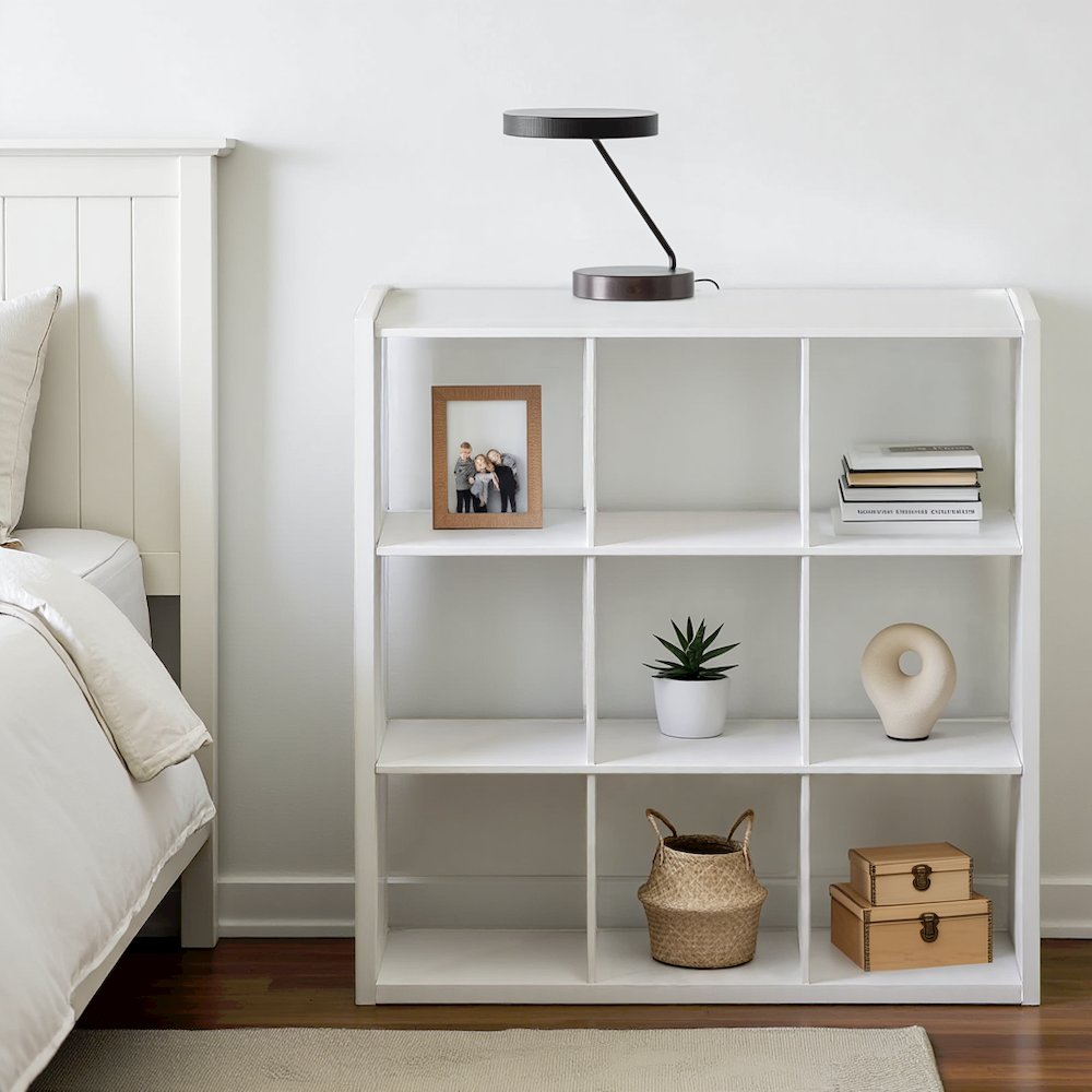 White Engineered Wood Cube Storage Organizer with 9 Open Storage Cubes. Picture 3