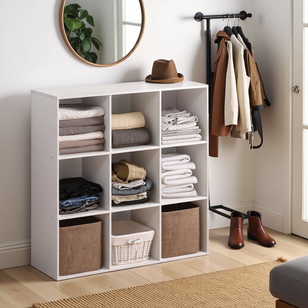 White Engineered Wood 9 Cube Storage Organizer with Modern Storage Cubes. Picture 2