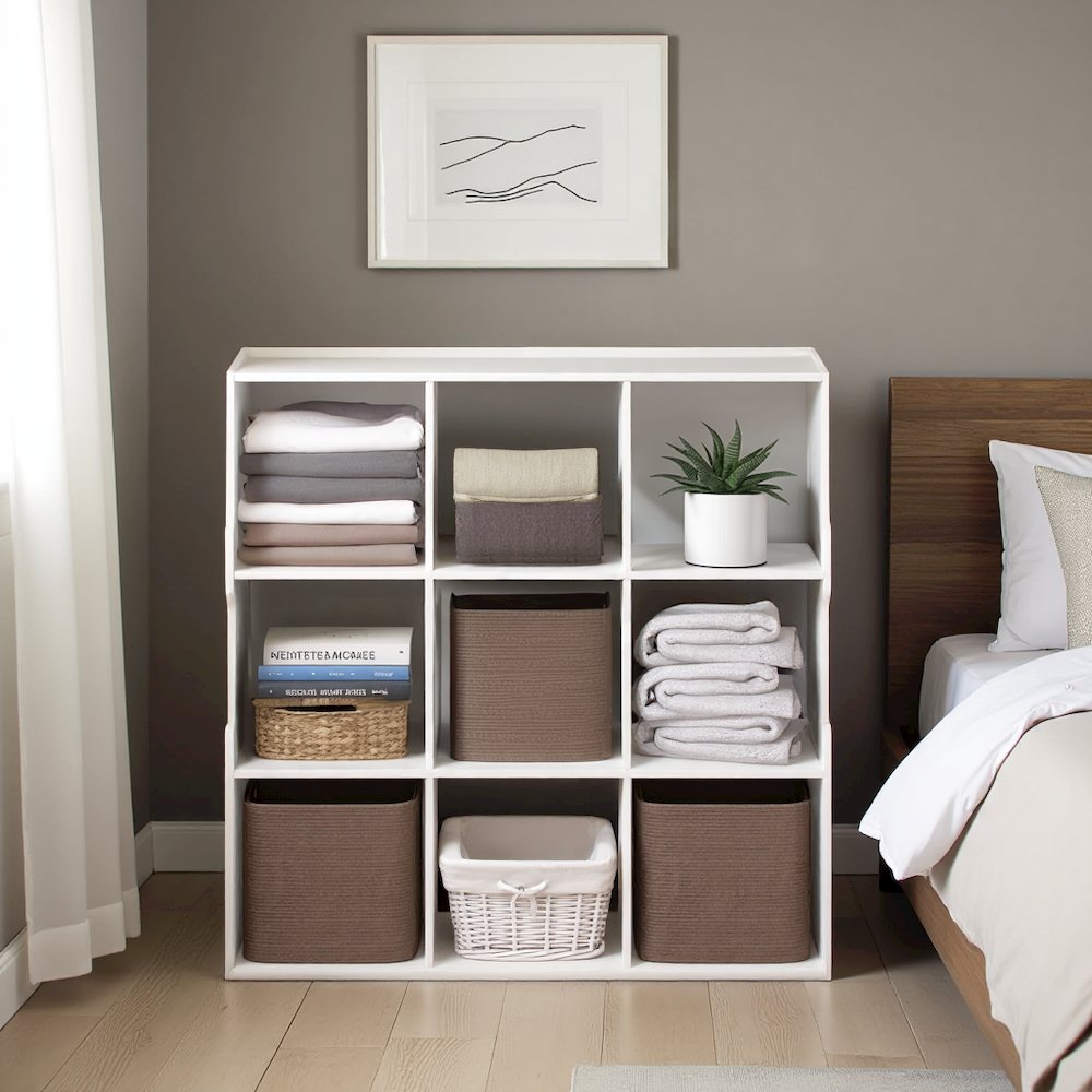 White Engineered Wood 9 Cube Storage Organizer with Modern Storage Cubes. Picture 3