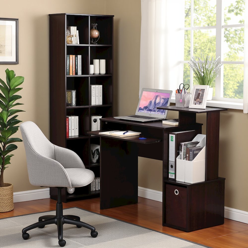 Brown Wooden Office Desk with Storage, Writing Desk and Study Desk Design. Picture 2