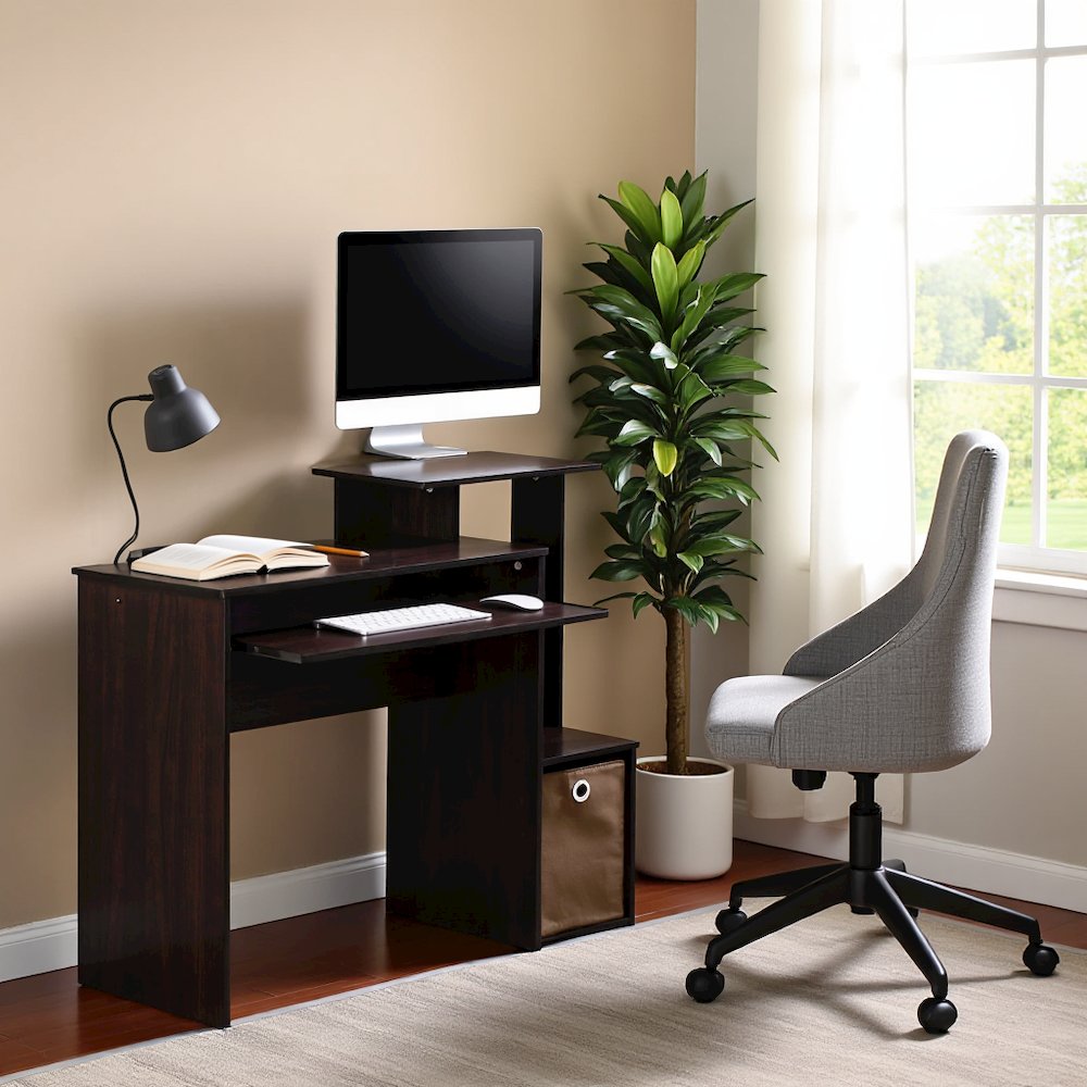 Brown Wooden Office Desk with Storage, Writing Desk and Study Desk Design. Picture 3