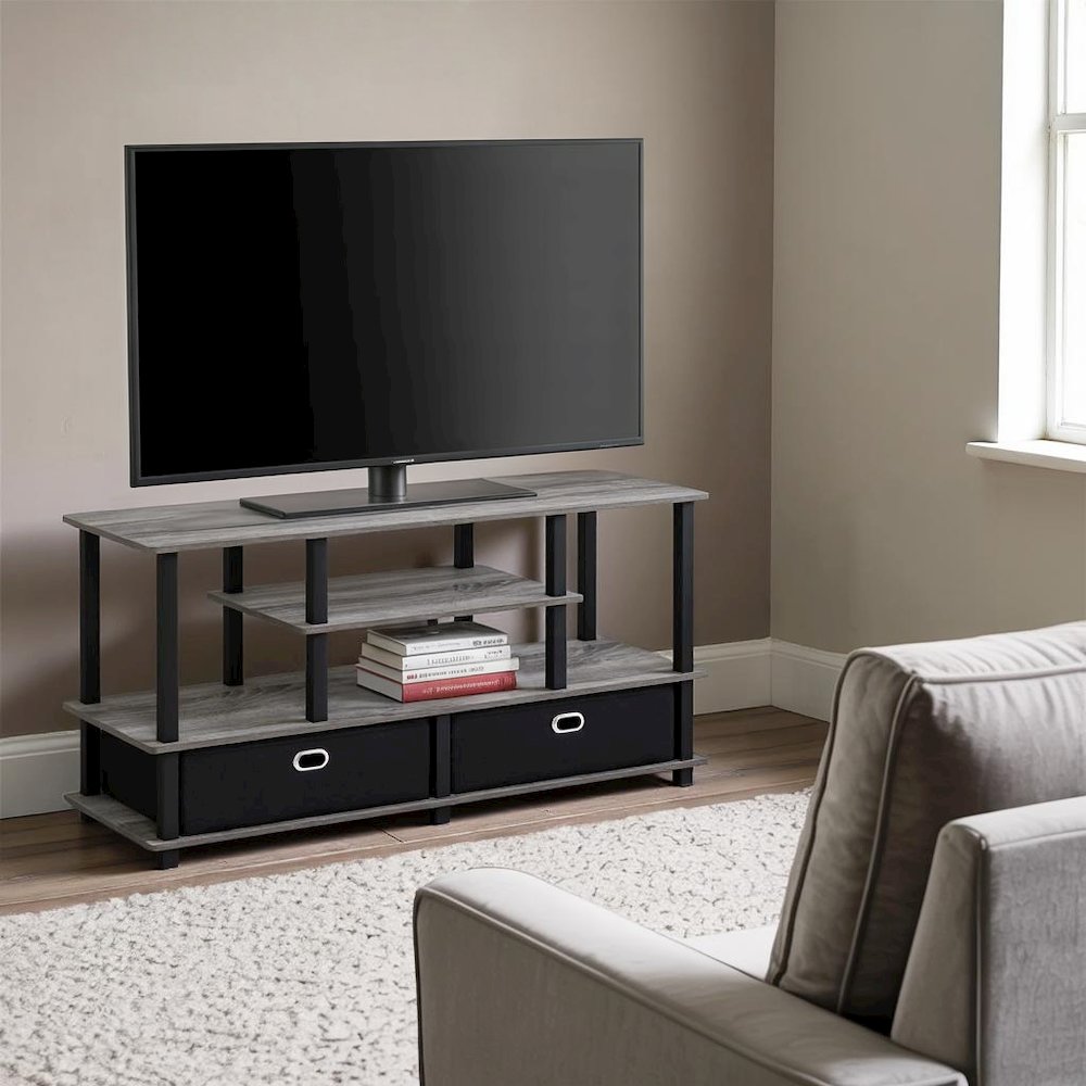 Grey 50 Inch TV Stand with Storage Bins and Shelves for Living Room. Picture 2