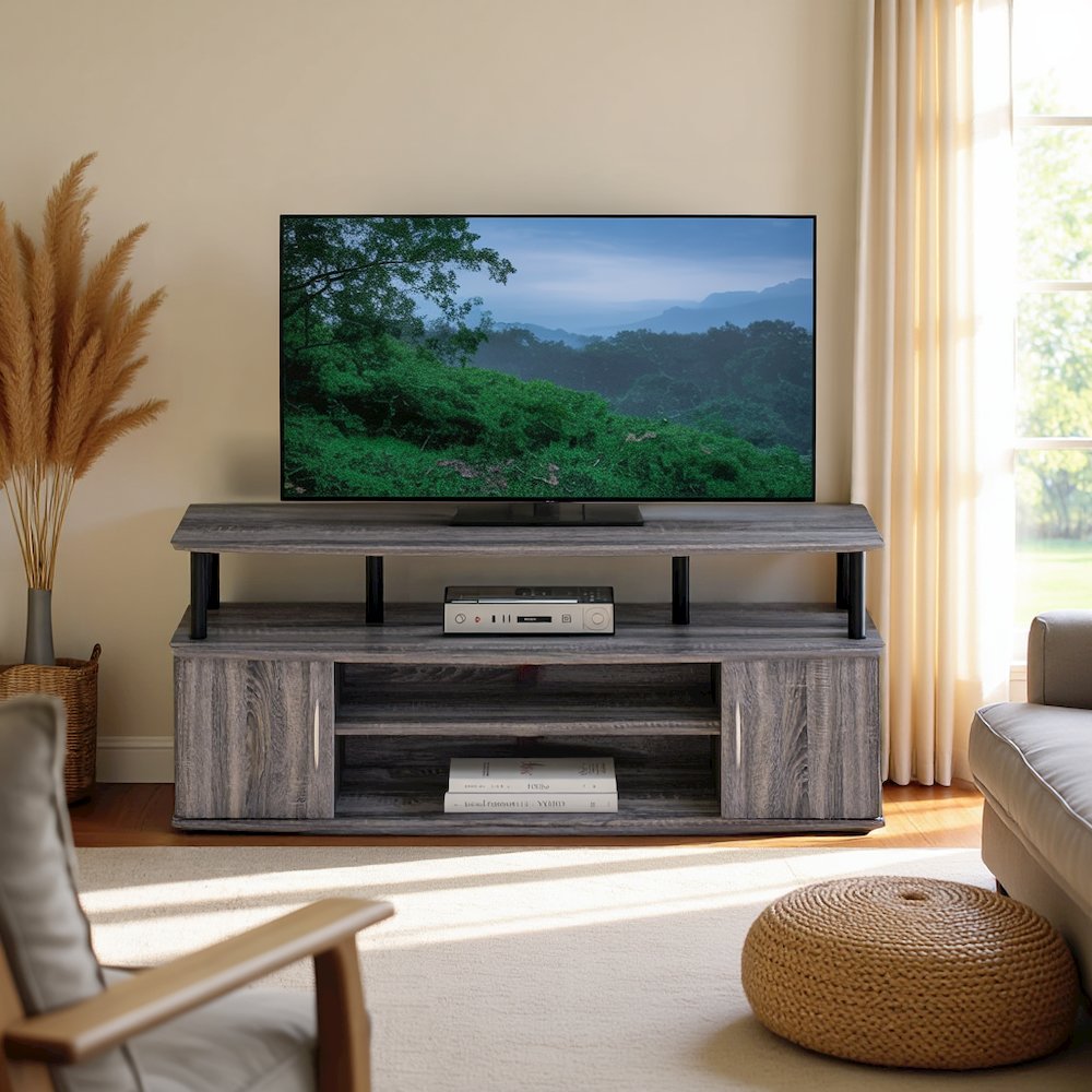 Grey 50 Inch TV Stand,Three Open Shelves and Two-Door Storage Modern TV Console. Picture 3