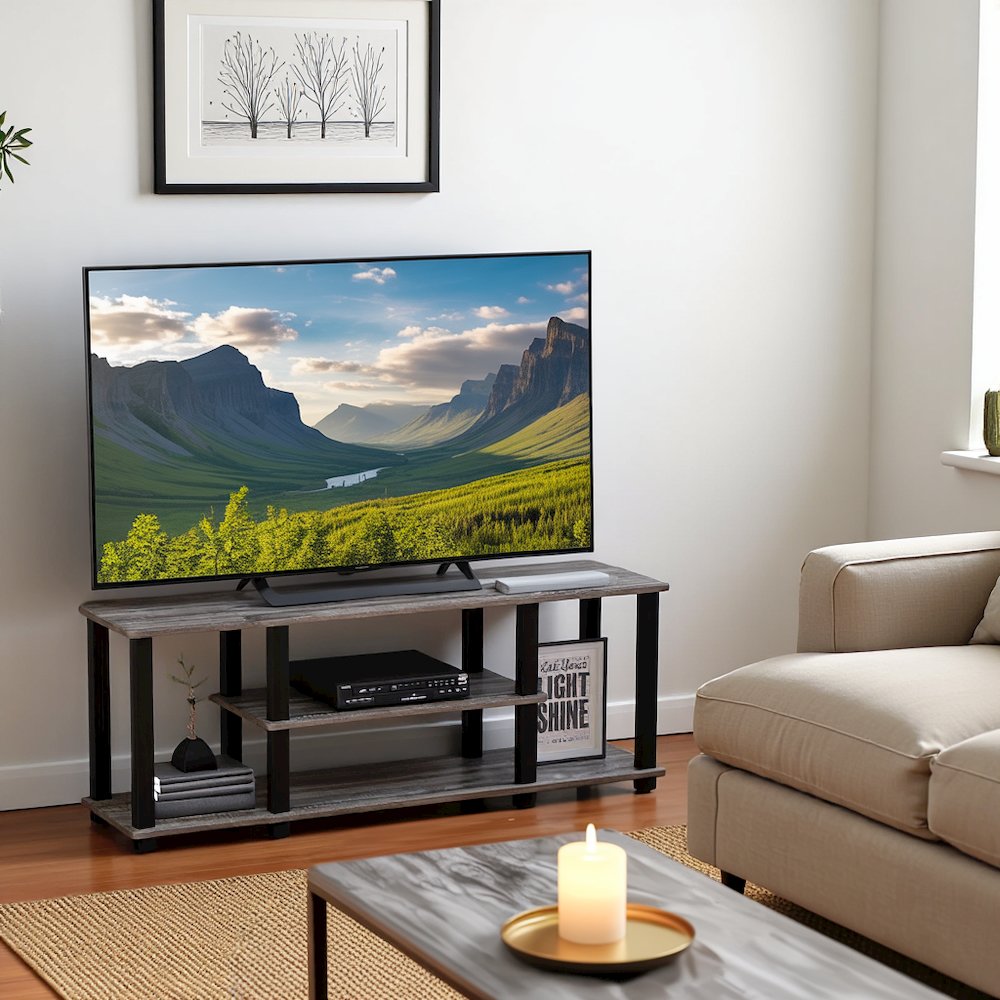 Elegant Grey 3-Tier TV Console,Open Storage, 50 Inch TV Stand for Living Room. Picture 2