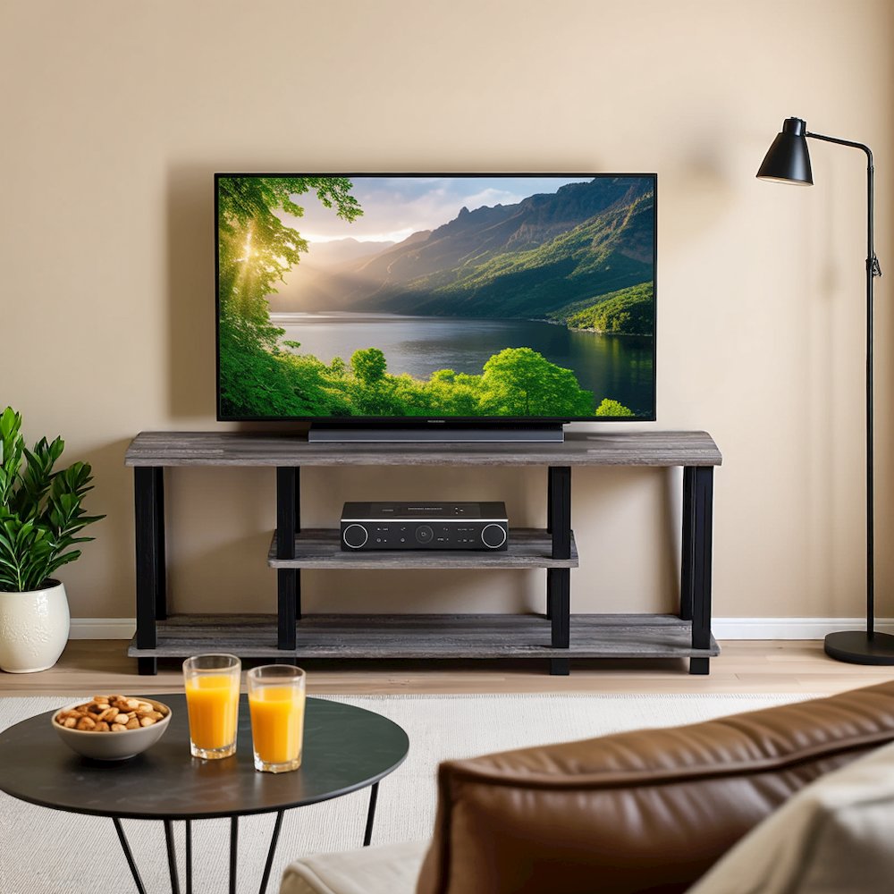 Elegant Grey 3-Tier TV Console,Open Storage, 50 Inch TV Stand for Living Room. Picture 3