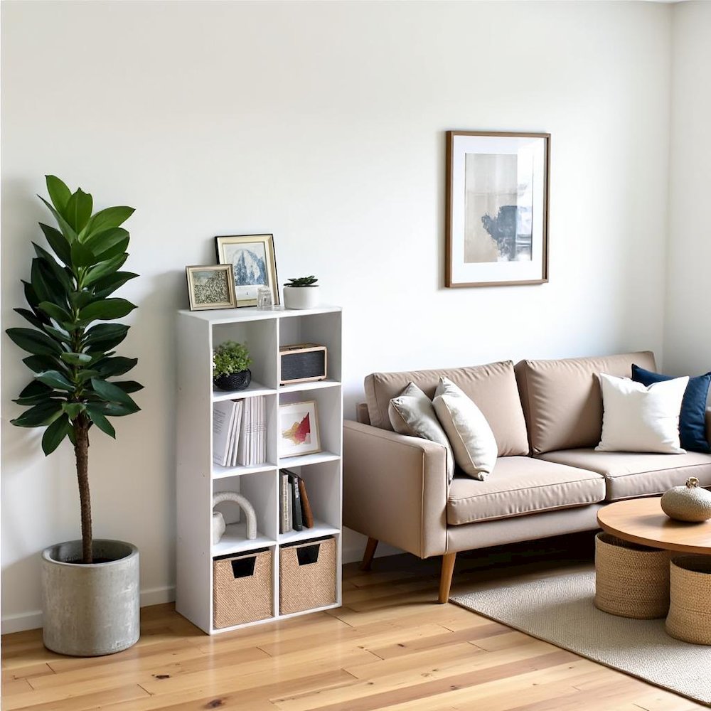 White Engineered Wood 8 Cube Storage Organizer with Open Back Shelves. Picture 2