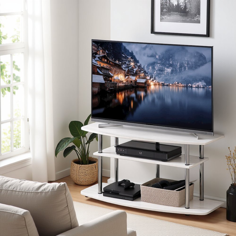 White Wood 50 Inch TV Stand with 3-Tier Shelves, Modern TV Console. Picture 2