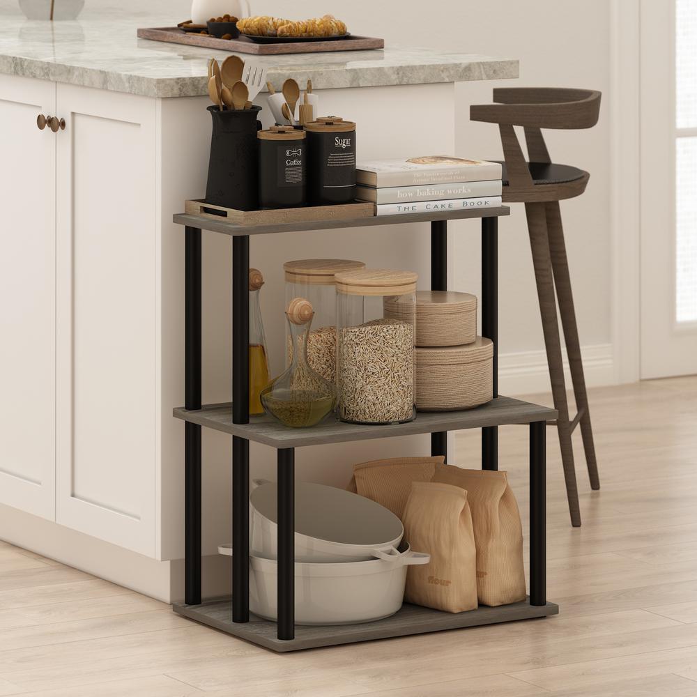 Furinno Turn-N-Tube 3-Tier Toolless Kitchen Storage Shelf, French Oak Grey/Black. Picture 6