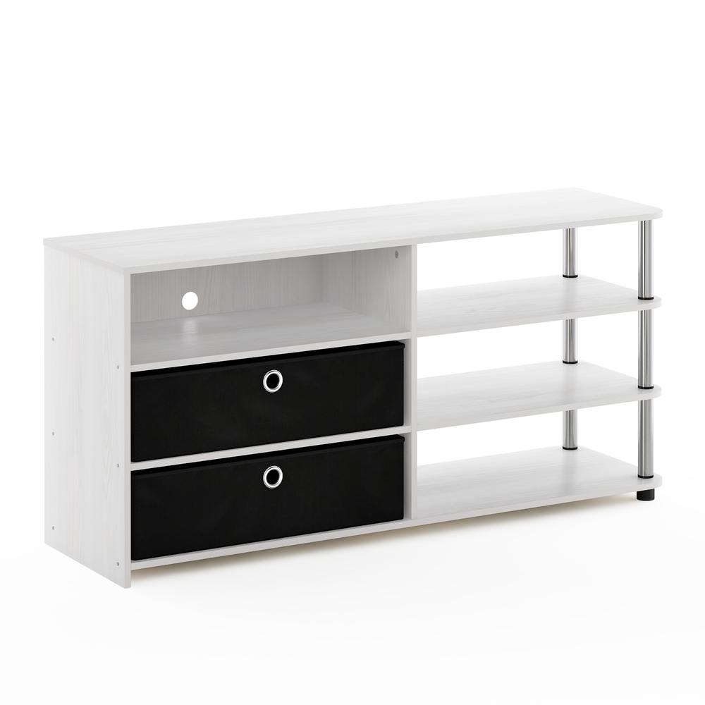 Furinno JAYA Simple Design TV Stand for up to 55-Inch with Bins, White Oak, Stainless Steel Tubes. Picture 1