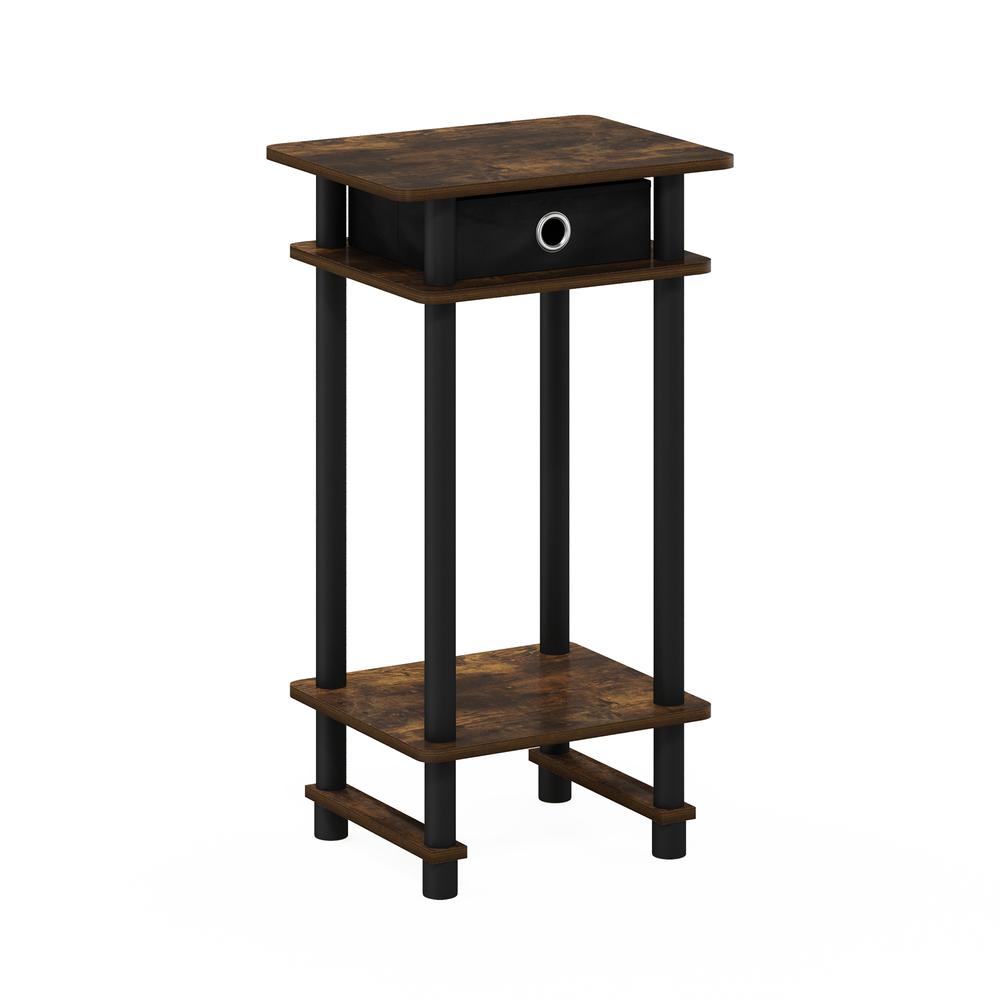 Furinno 17017 Turn-N-Tube Tall End Table with Bin, Amber Pine/Black/Black. Picture 1