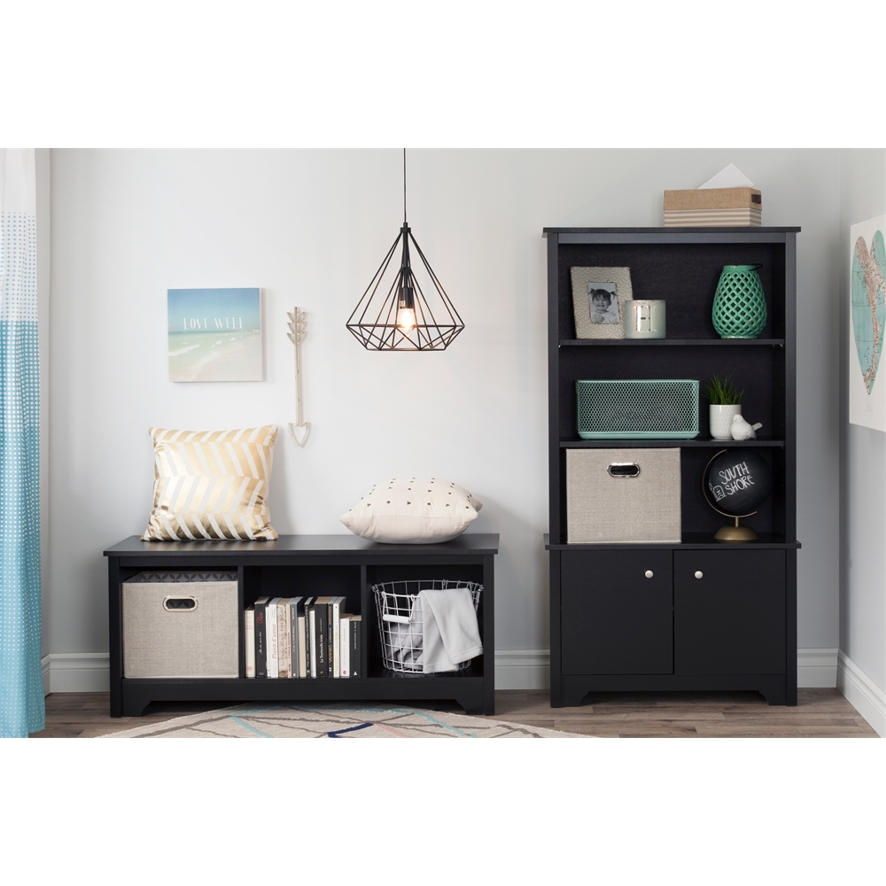 South Shore Vito Cubby Storage Bench, Pure Black. Picture 3
