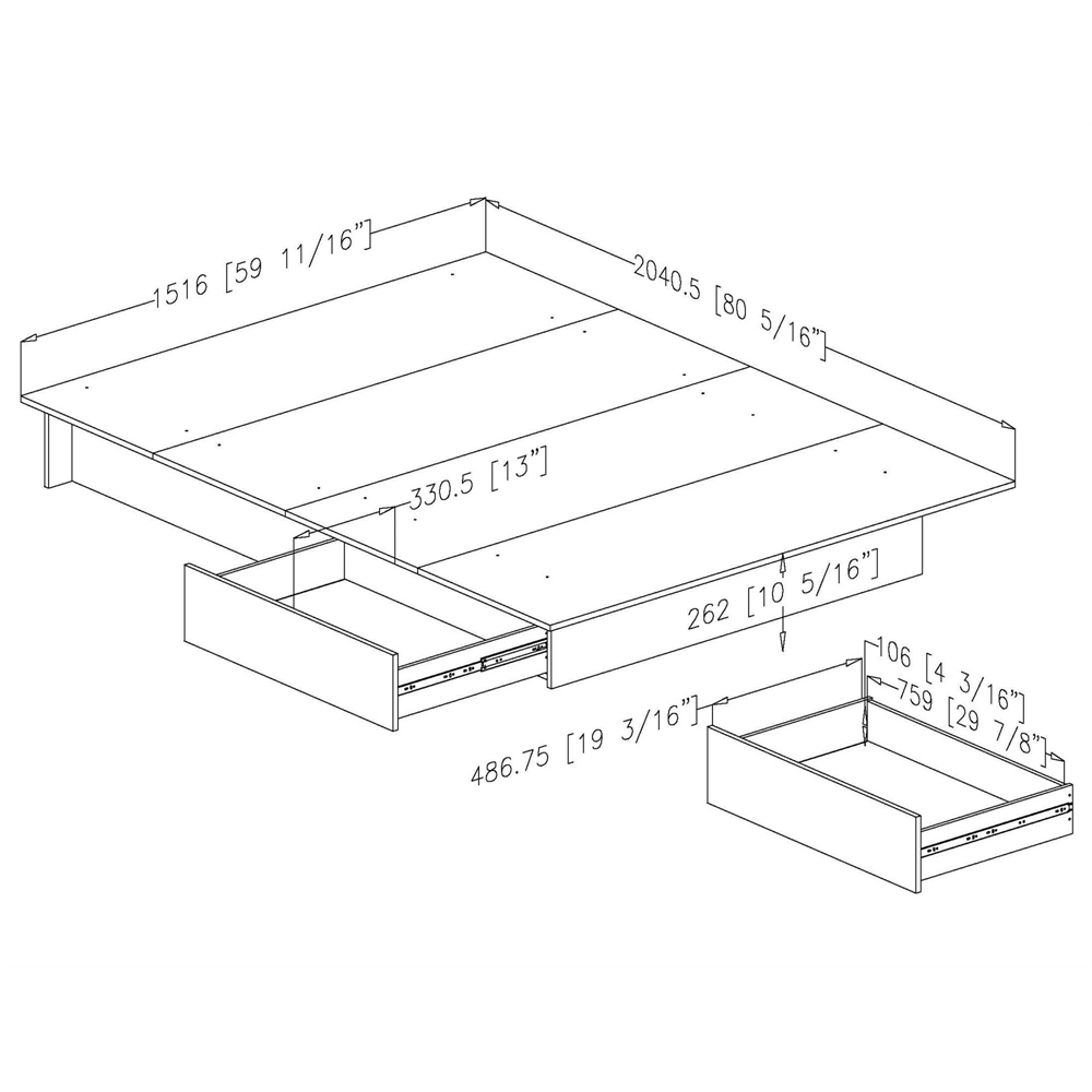 South Shore Step One Full/Queen Platform Bed (54/60'') with drawers, Gray Oak. Picture 3