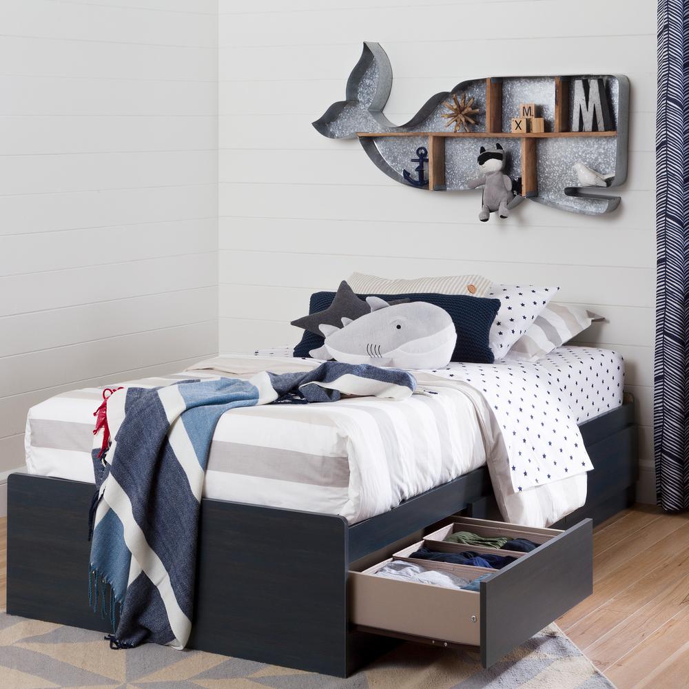 South Shore Aviron Twin Mates Bed (39") with 3 Drawers, Blueberry. Picture 1