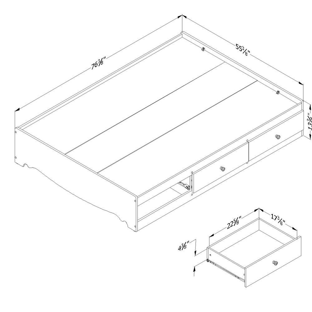 South Shore Crystal Full Mates Bed (54'') with 3 Drawers, Pure White. Picture 3