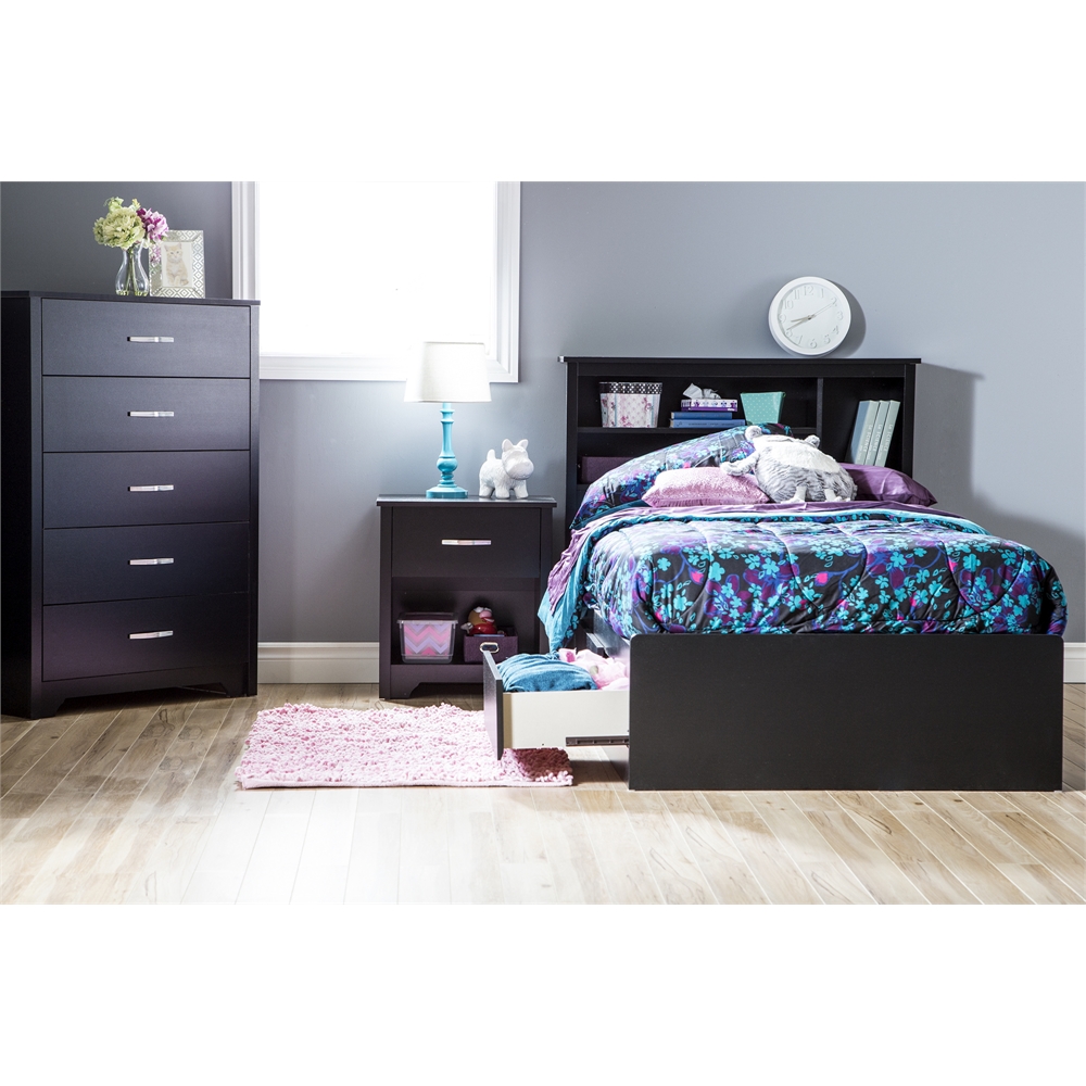 Step One Mates Bed with 3 Drawers, Pure Black. Picture 3