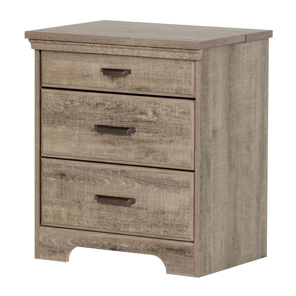 Versa Nightstand with Charging Station and Drawers, Weathered Oak. Picture 2