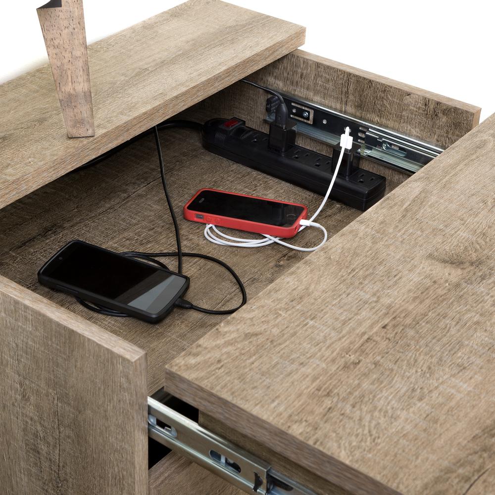 Versa Nightstand with Charging Station and Drawers, Weathered Oak. Picture 4