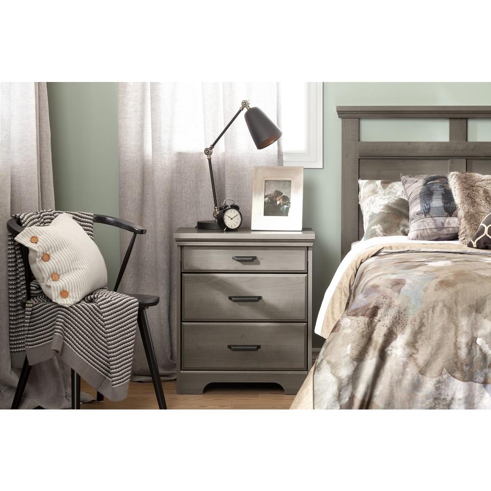 Versa Nightstand with Charging Station and Drawers, Gray Maple. Picture 3