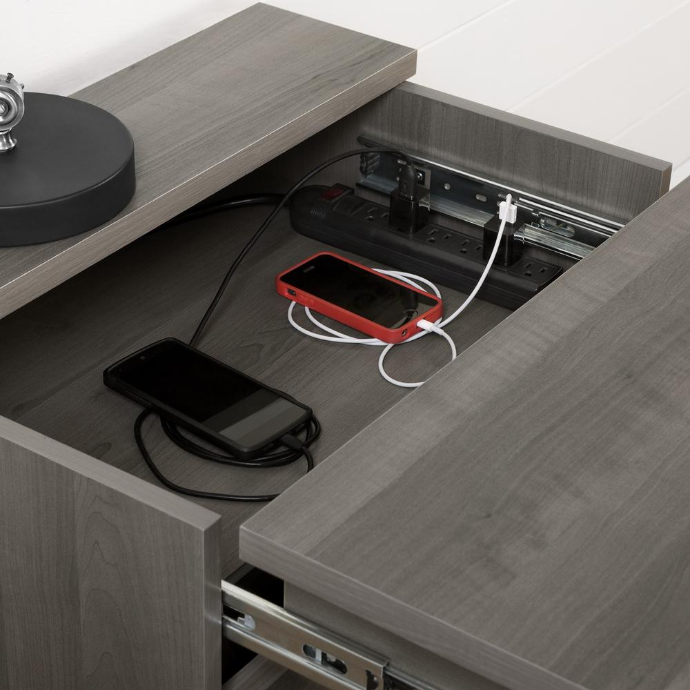 Versa Nightstand with Charging Station and Drawers, Gray Maple. Picture 4
