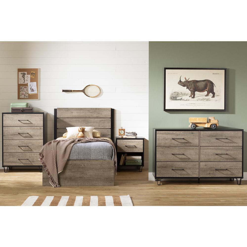 Arlen 6-Drawer Double Dresser, Weathered Oak and Matte Black. Picture 5