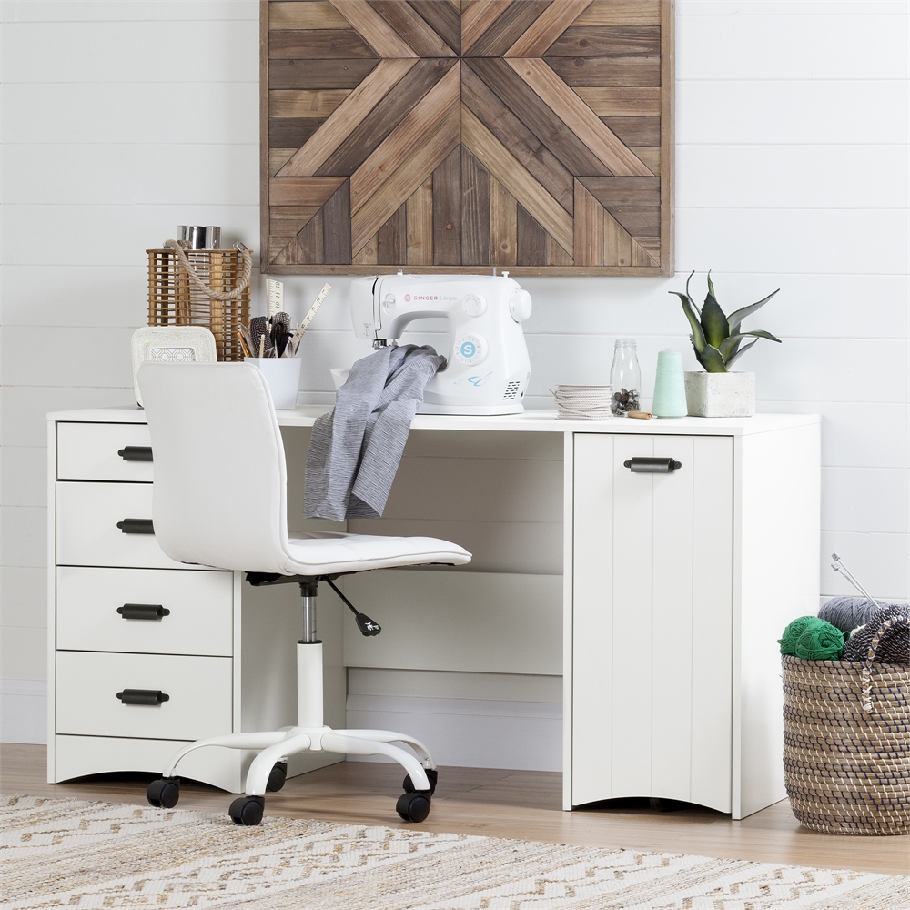 Artwork Sewing Craft Table and Storage, Pure White. Picture 2