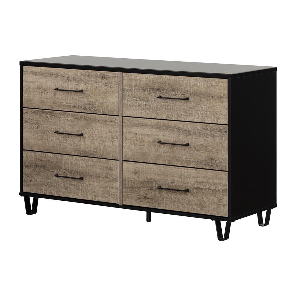 Arlen 6-Drawer Double Dresser, Weathered Oak and Matte Black. Picture 1