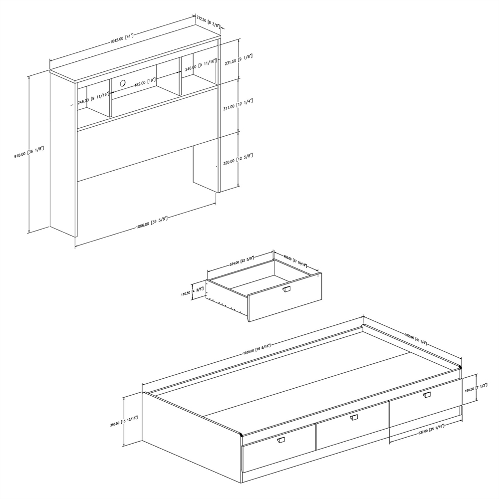 South Shore Spark Twin Storage Bed and Bookcase Headboard, Pure White. Picture 4