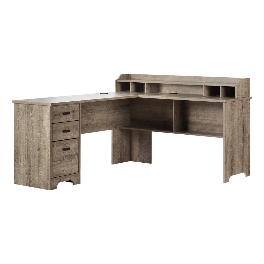 Versa L-Shaped Desk, Weathered Oak. Picture 1