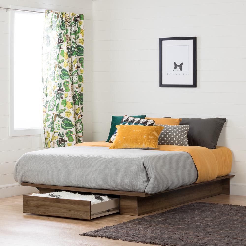 Holland Full/Queen Platform Bed (54/60'') with drawer, Natural Walnut. Picture 2