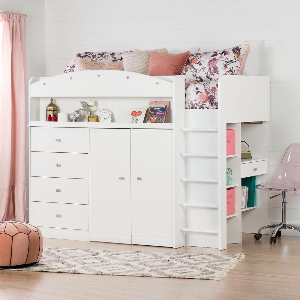 South Shore  Tiara Pure White Twin Loft Bed with Desk (39''). Picture 1