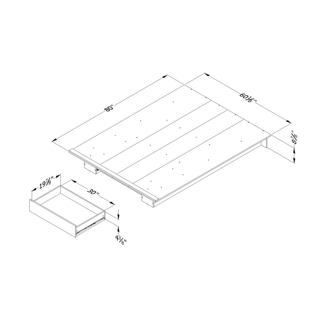 Holland Full/Queen Platform Bed (54/60'') with drawer, Natural Walnut. Picture 4