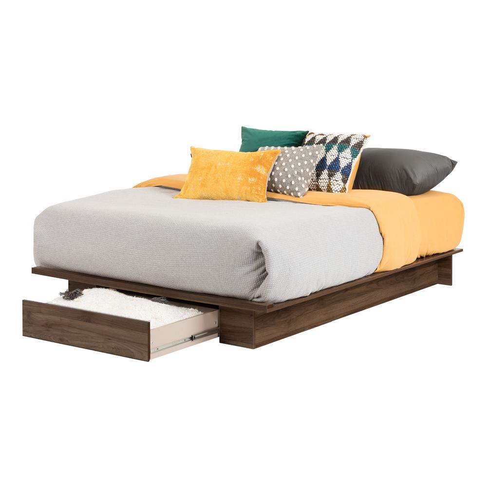 Holland Full/Queen Platform Bed (54/60'') with drawer, Natural Walnut. Picture 1