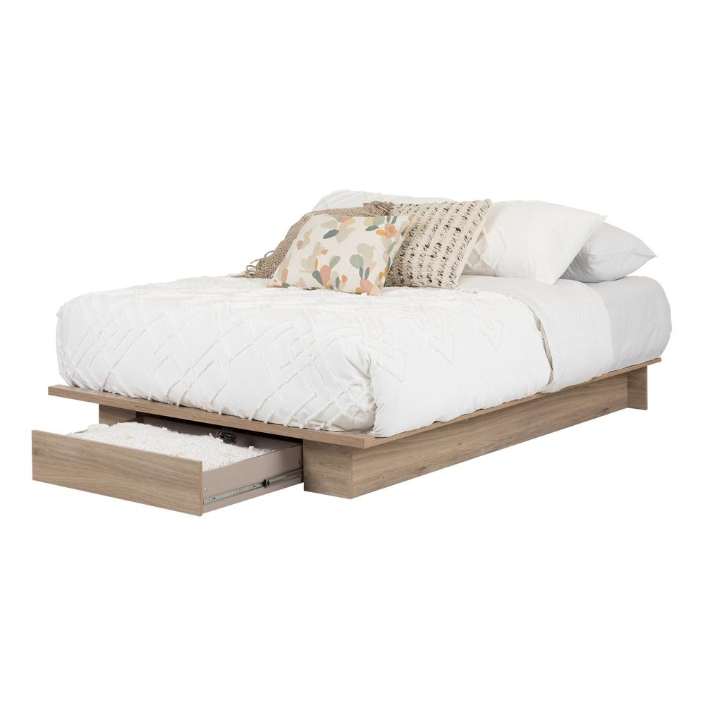 Primo Full/Queen Platform Bed (54/60'') with drawer, Rustic Oak. Picture 2