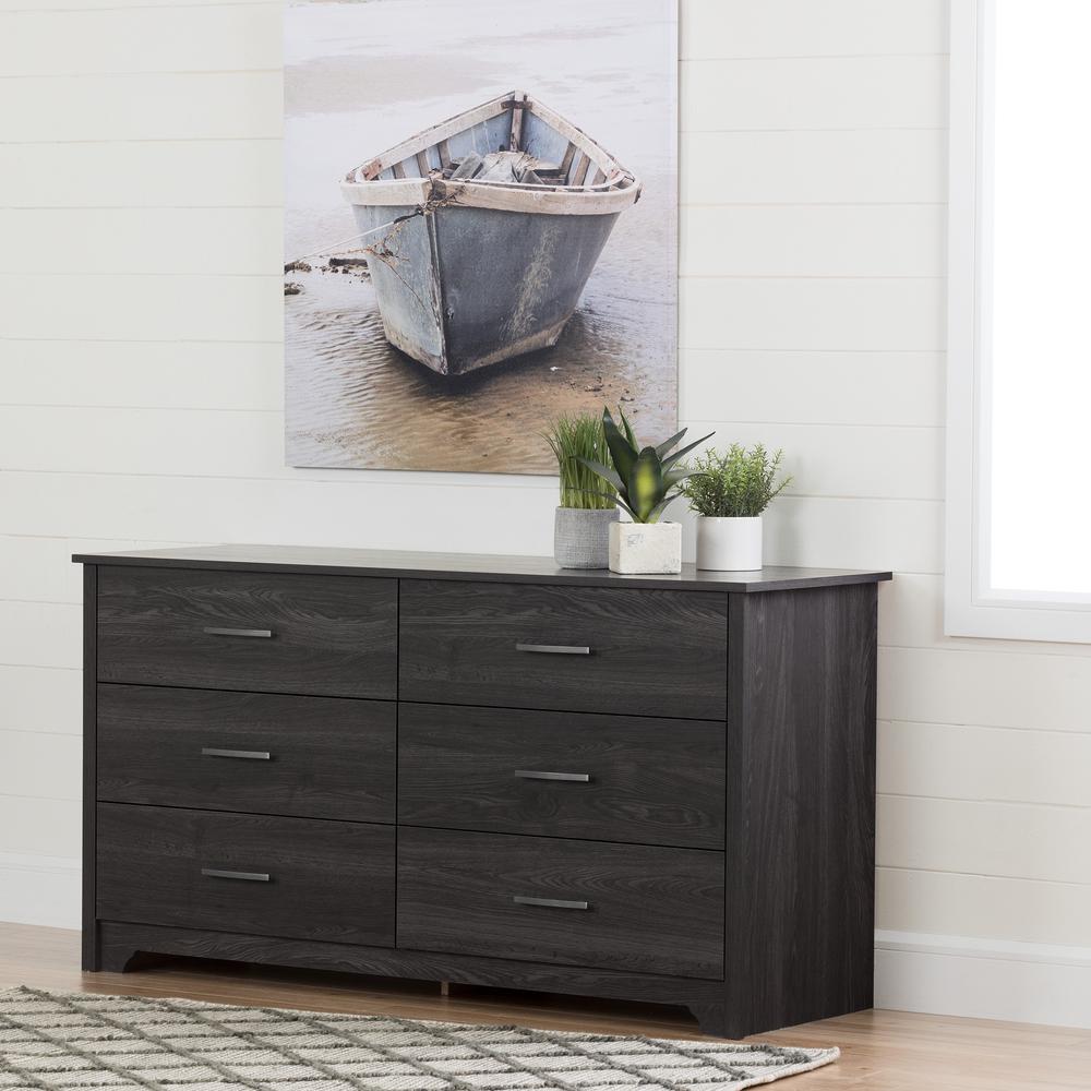 Fusion 6-Drawer Double Dresser, Gray Oak. Picture 1