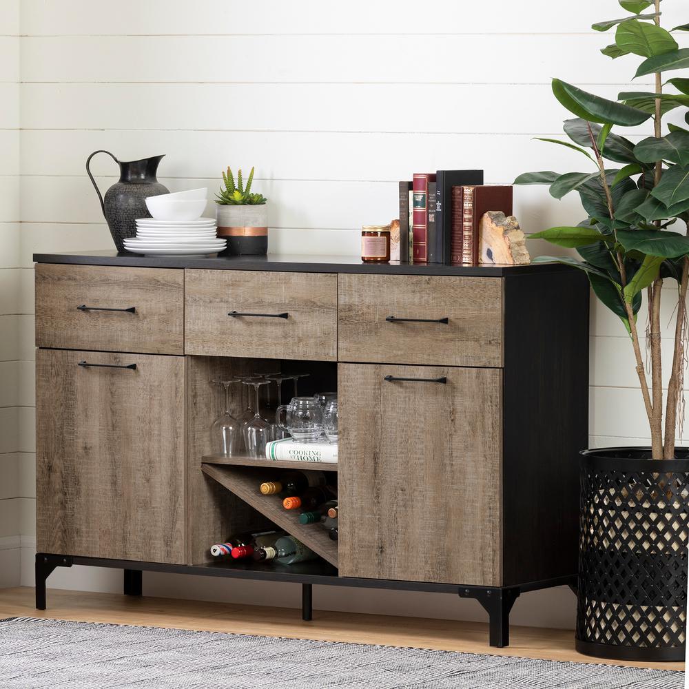 Valet Buffet with Wine Storage, Weathered Oak and Ebony. Picture 1