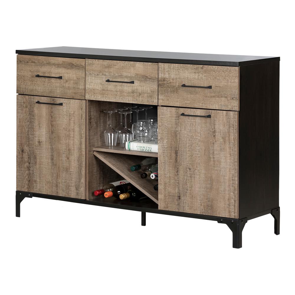 Valet Buffet with Wine Storage, Weathered Oak and Ebony. Picture 2