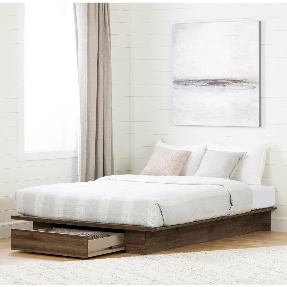 Tao Platform Bed with Drawer, Natural Walnut. Picture 1