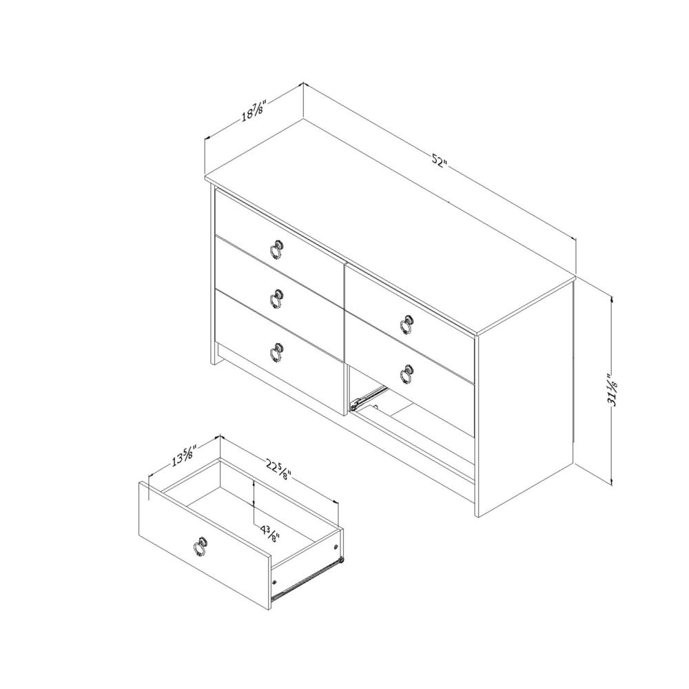 Plenny 6-Drawer Double Dresser, White Wash and Weathered Oak, W52 x D19 x H31.25. Picture 3