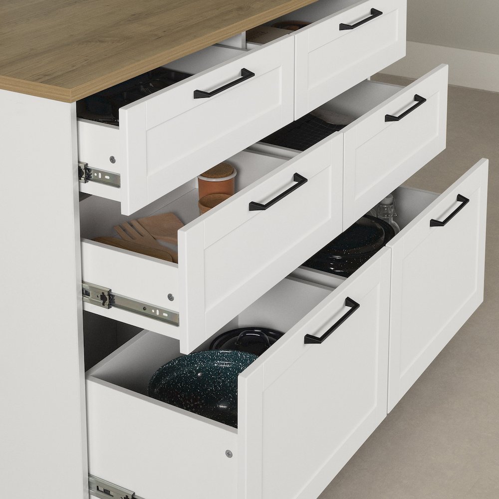 Toscano 6-Drawer Kitchen Island, White and Maple Nutmeg. Picture 3