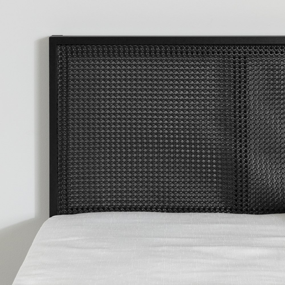 Hoya Metal Platform Bed with Natural Cane, Pure Black. Picture 3