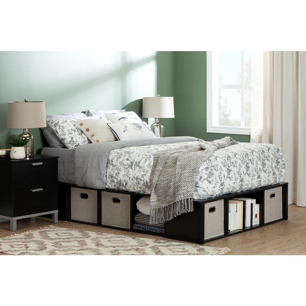 Flexible Storage Bed with Baskets, Black Oak and Taupe. Picture 3