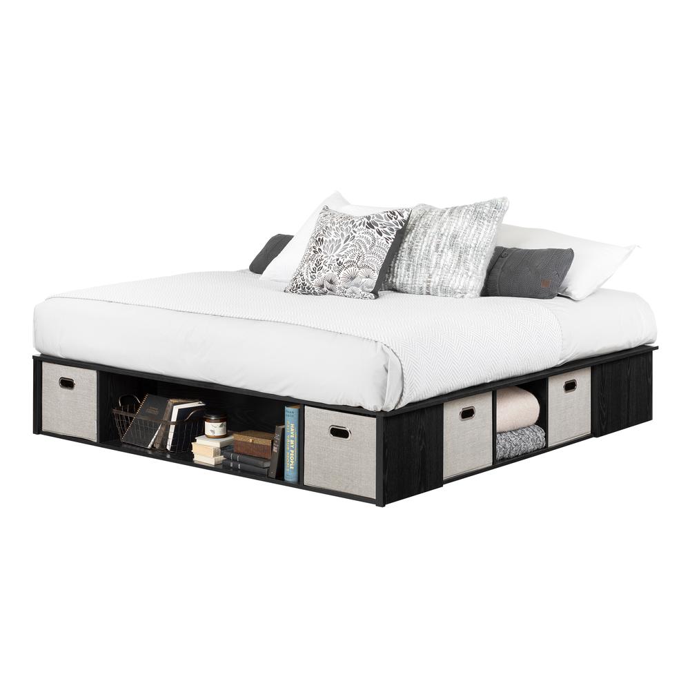 Flexible Storage Bed with Baskets, Black Oak and Taupe. Picture 2