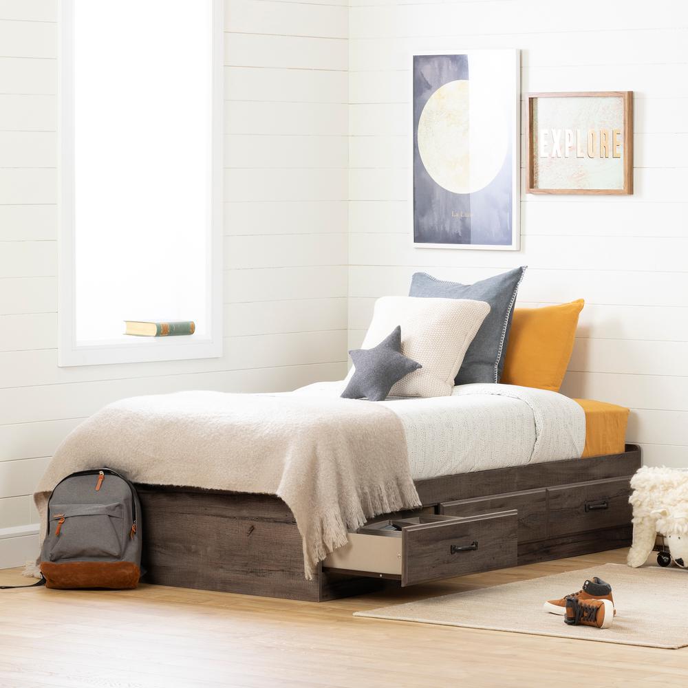 Ulysses Mates Bed with 3 Drawers, Fall Oak, W40.5 x D76.5 x H14.75. Picture 1