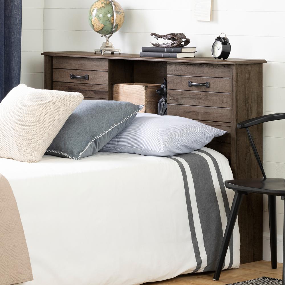 Ulysses Bookcase Headboard with Doors, Fall Oak, W58.25 x D9.5 x H40.25. Picture 1