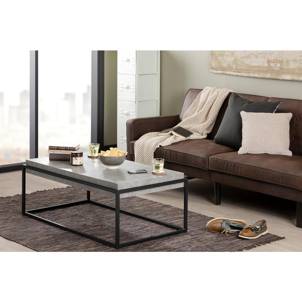 Mezzy Modern Industrial Coffee Table, Concrete Gray and Black. Picture 2