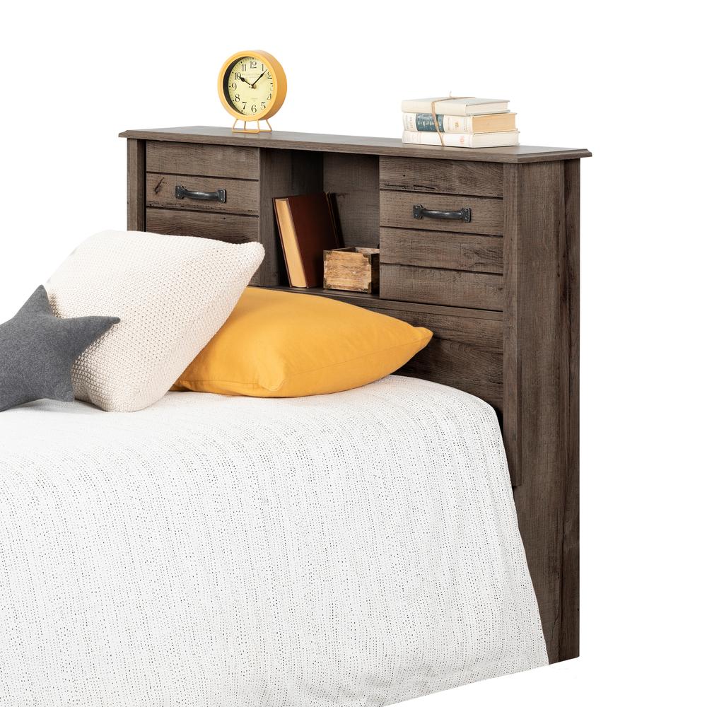 Ulysses Bookcase Headboard with Doors, Fall Oak, W43.25 x D9.5 x H40.25. Picture 2